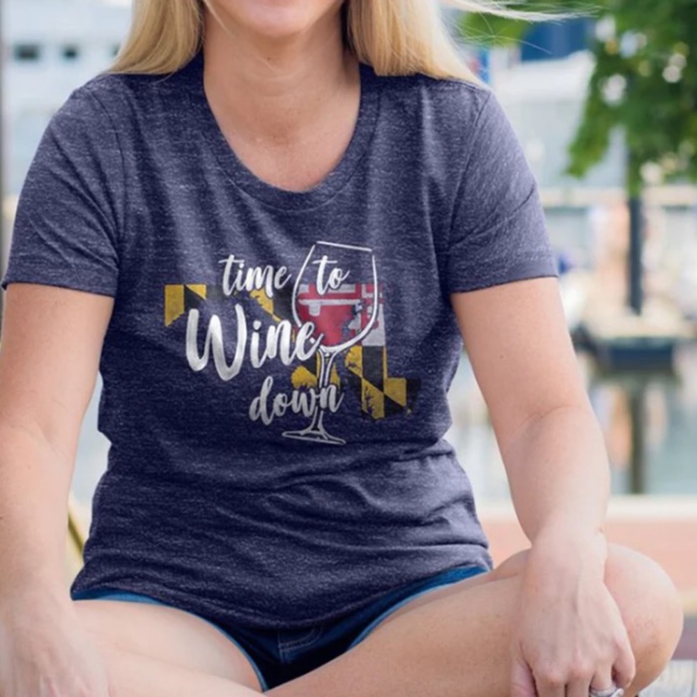 Time to Wine Down Maryland. Women’s XXL Blue Short Sleeve Shirt Top Tee T-Shirt